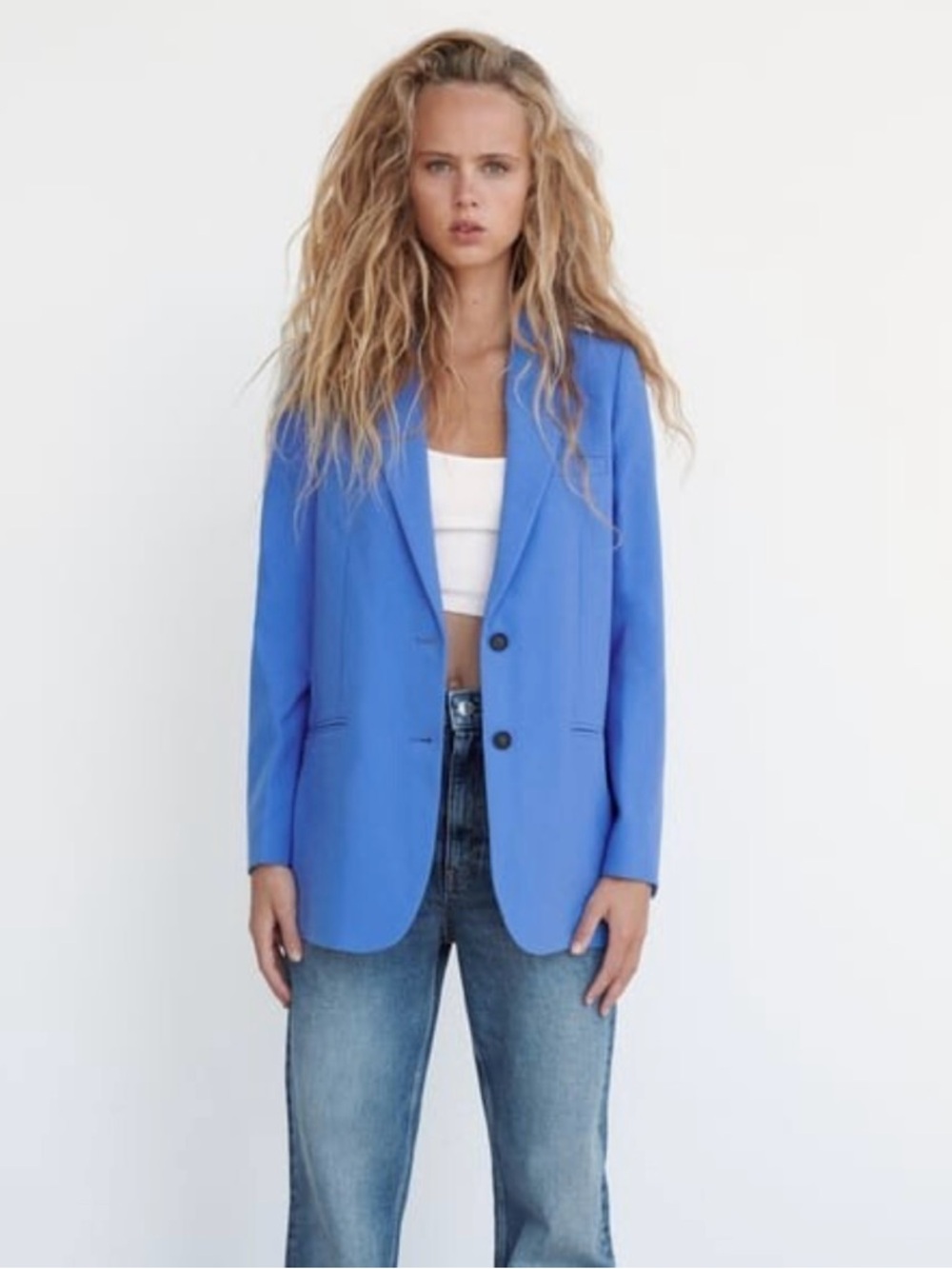 Zara Bright Blue Single-Breasted Blazer